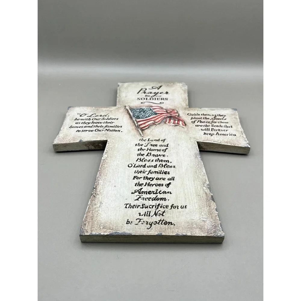 Patriotic‎ Prayer for our Soldiers Wall Cross Plaque American Flag Decor 10x7.5
